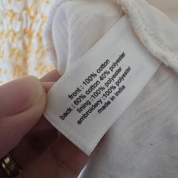 Women's Plus Sz 1X 14/16 Embroider Top Yellow‎ Floral White Eyelet Summer Beach - Picture 7 of 8